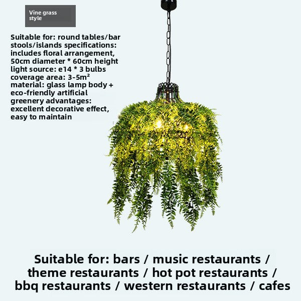 Industrial Style Restaurant Chandelier with Green Plant Decoration