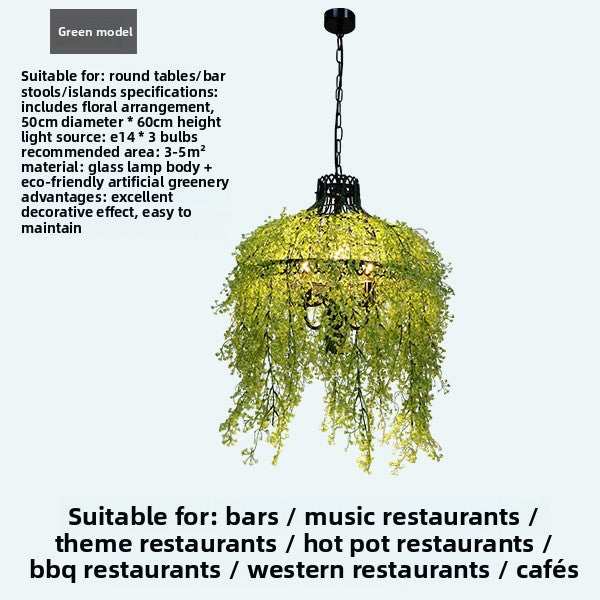 Industrial Style Restaurant Chandelier with Green Plant Decoration