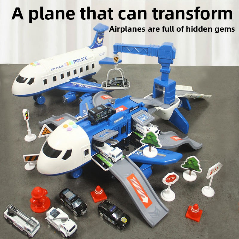 Inertia Transforming Aircraft Toy with Music and Alloy Cars