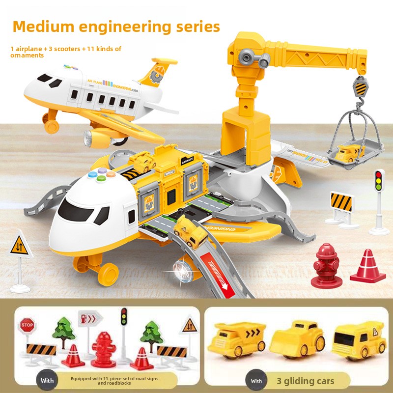 Inertia Transforming Aircraft Toy with Music and Alloy Cars