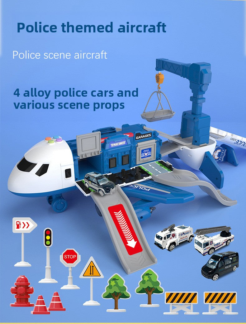 Inertia Transforming Aircraft Toy with Music and Alloy Cars