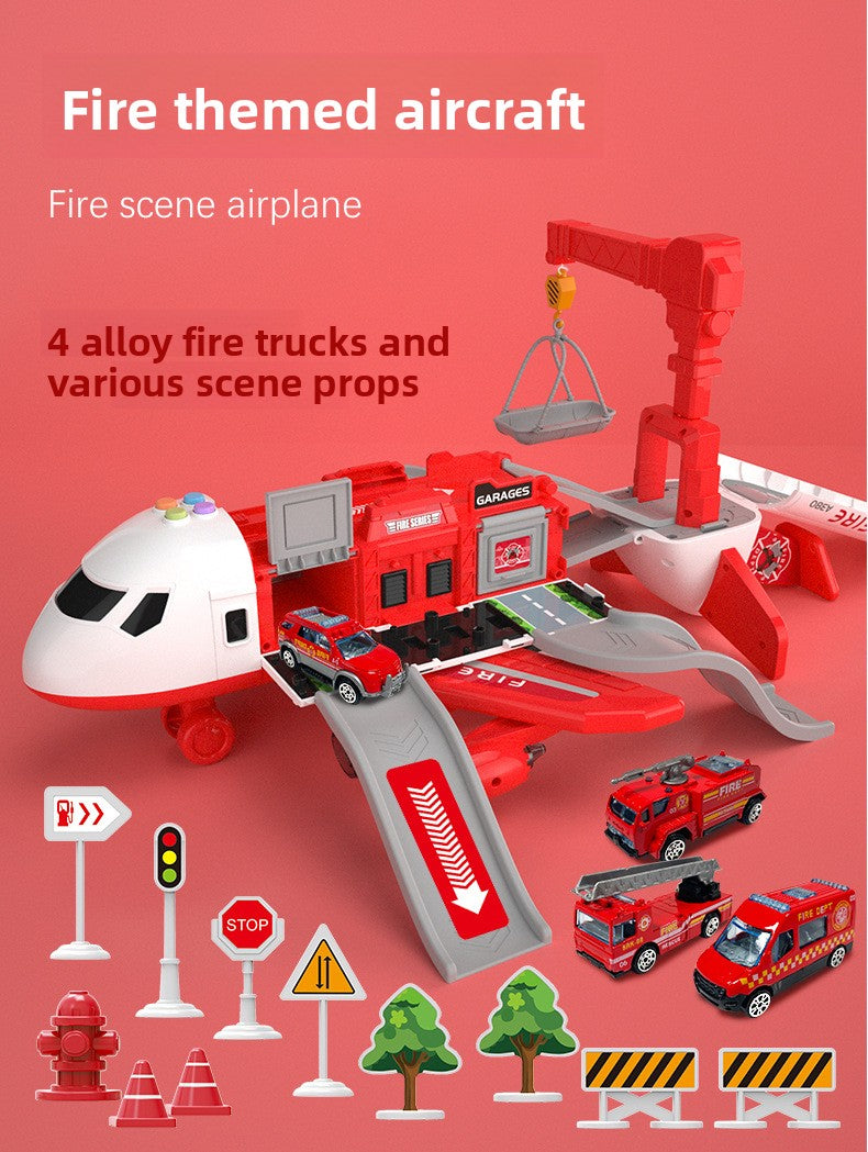 Inertia Transforming Aircraft Toy with Music and Alloy Cars