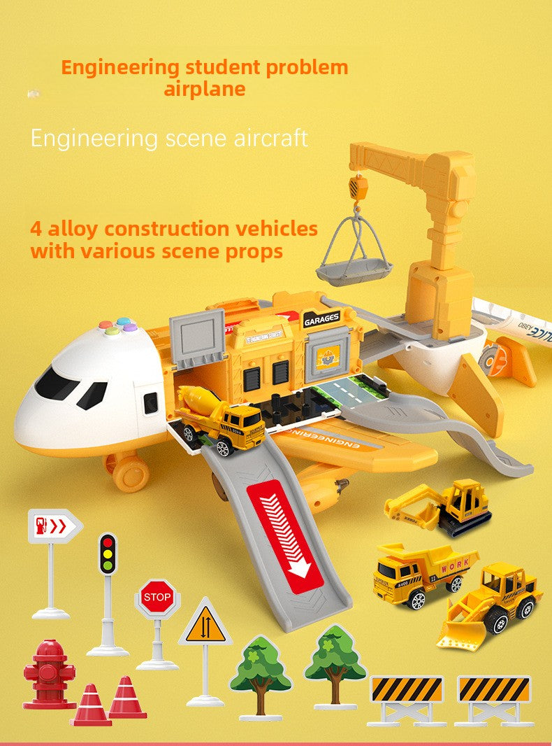Inertia Transforming Aircraft Toy with Music and Alloy Cars