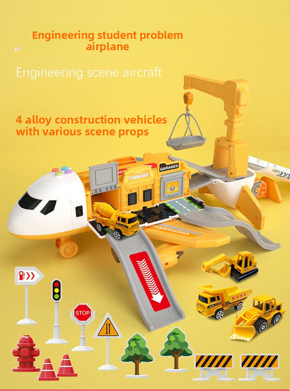 Inertia Transforming Aircraft Toy with Music and Alloy Cars