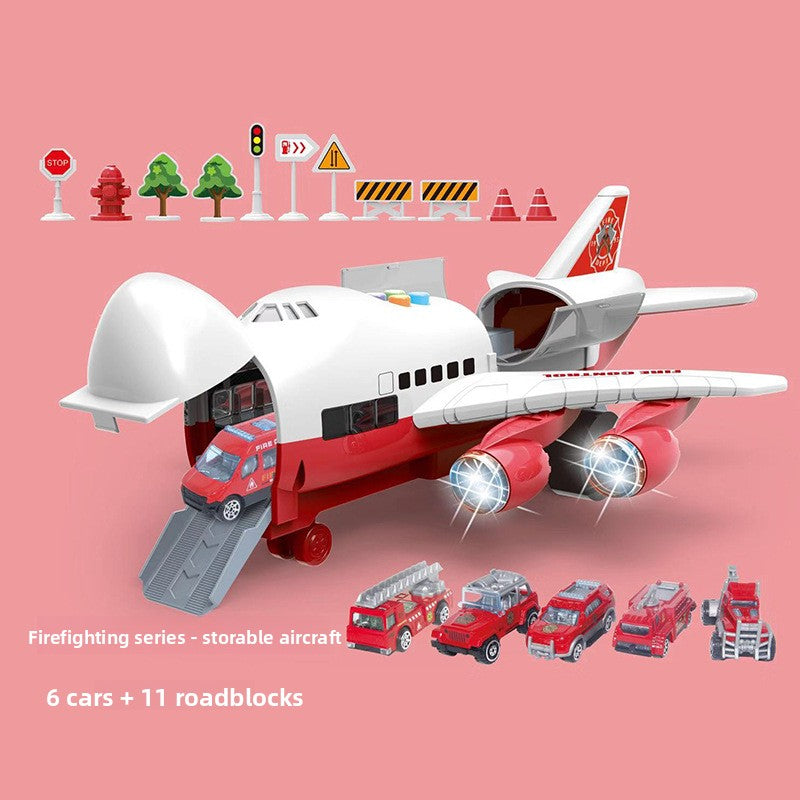 Inertia Transforming Aircraft Toy with Music and Alloy Cars