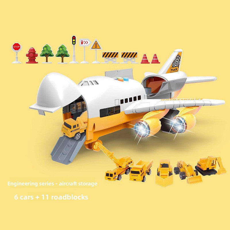 Inertia Transforming Aircraft Toy with Music and Alloy Cars