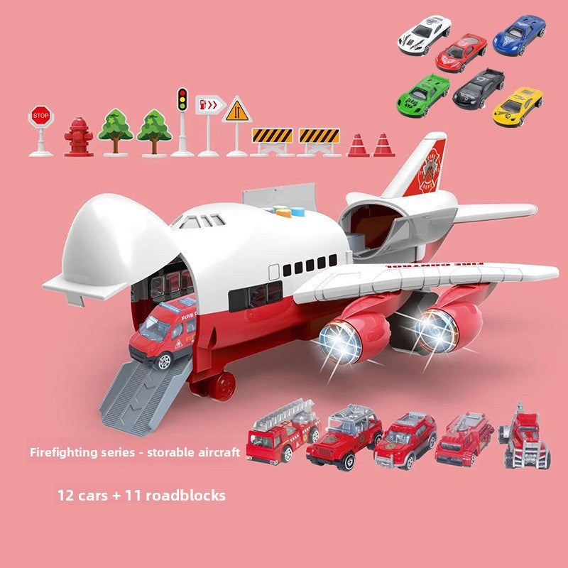Inertia Transforming Aircraft Toy with Music and Alloy Cars