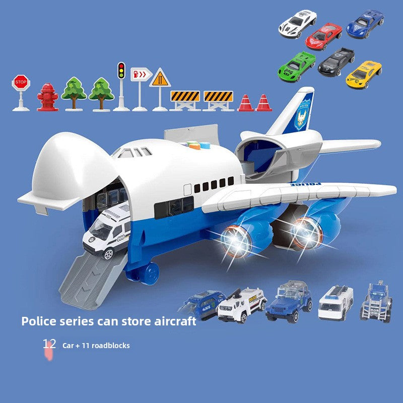 Inertia Transforming Aircraft Toy with Music and Alloy Cars