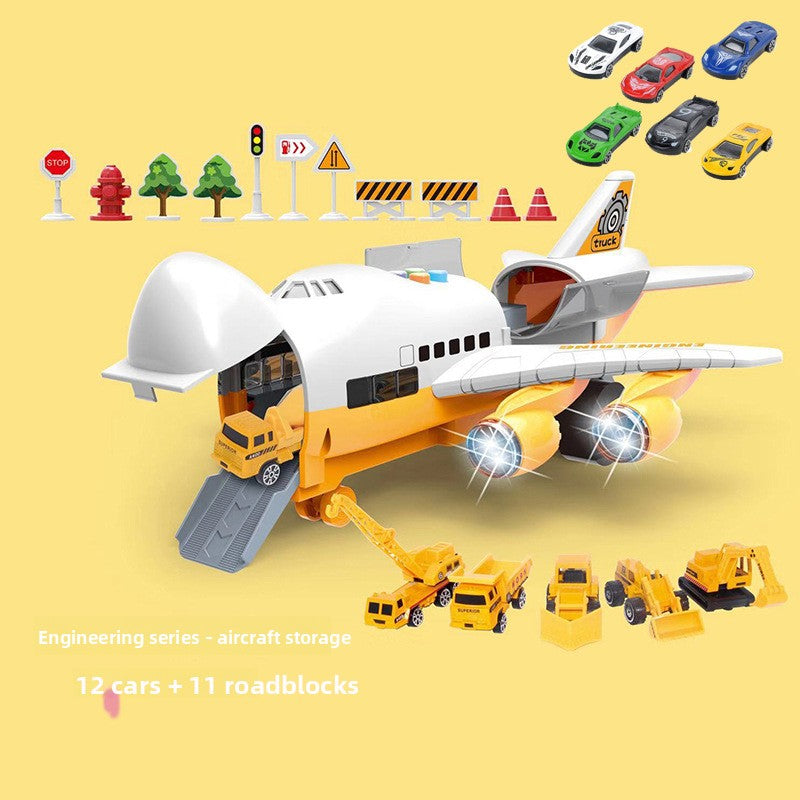 Inertia Transforming Aircraft Toy with Music and Alloy Cars