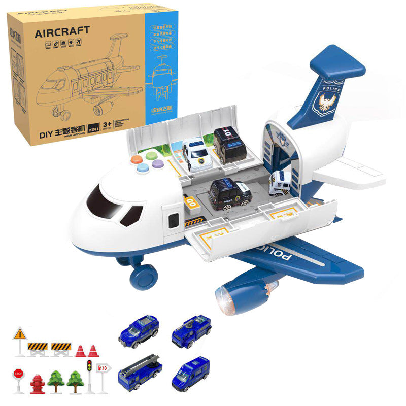 Inertia Transforming Aircraft Toy with Music and Alloy Cars