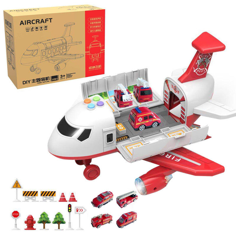 Inertia Transforming Aircraft Toy with Music and Alloy Cars