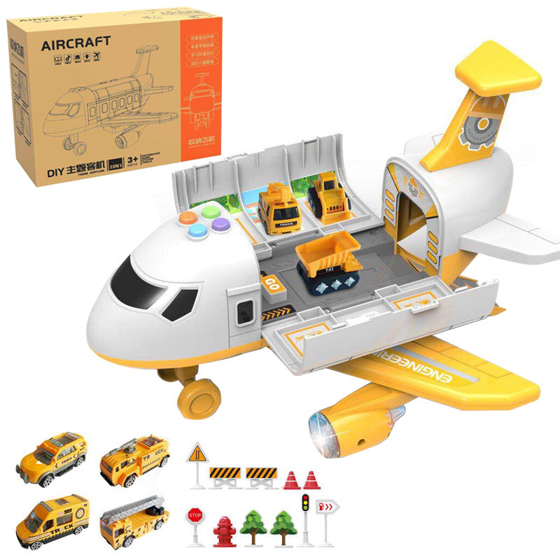 Inertia Transforming Aircraft Toy with Music and Alloy Cars