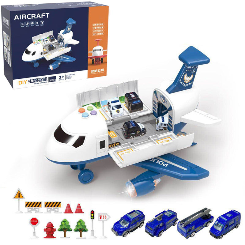 Inertia Transforming Aircraft Toy with Music and Alloy Cars