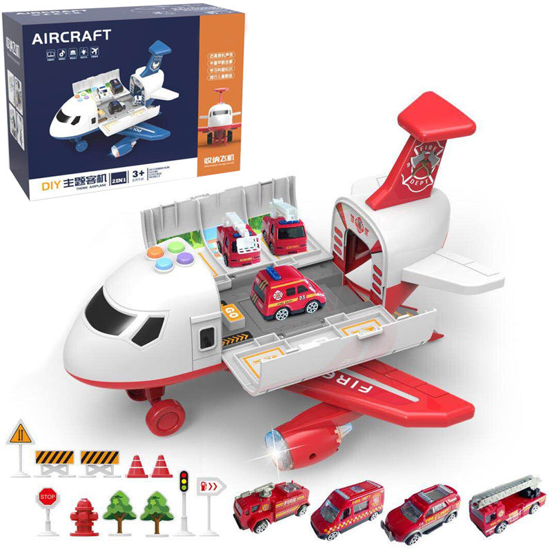 Inertia Transforming Aircraft Toy with Music and Alloy Cars