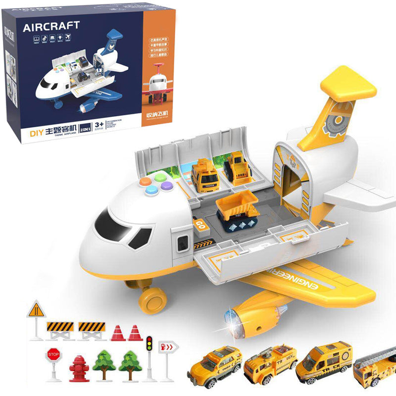 Inertia Transforming Aircraft Toy with Music and Alloy Cars