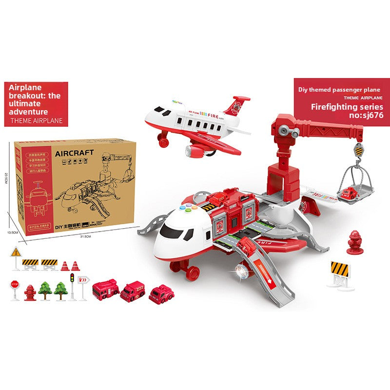 Inertia Transforming Aircraft Toy with Music and Alloy Cars