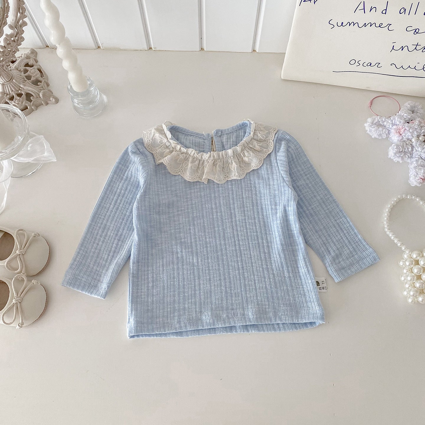 Infant Girls' Cotton Overalls and Lace Collar Shirt Set