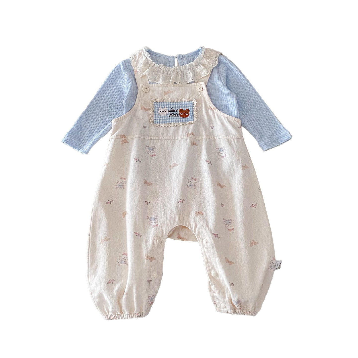Infant Girls' Cotton Overalls and Lace Collar Shirt Set