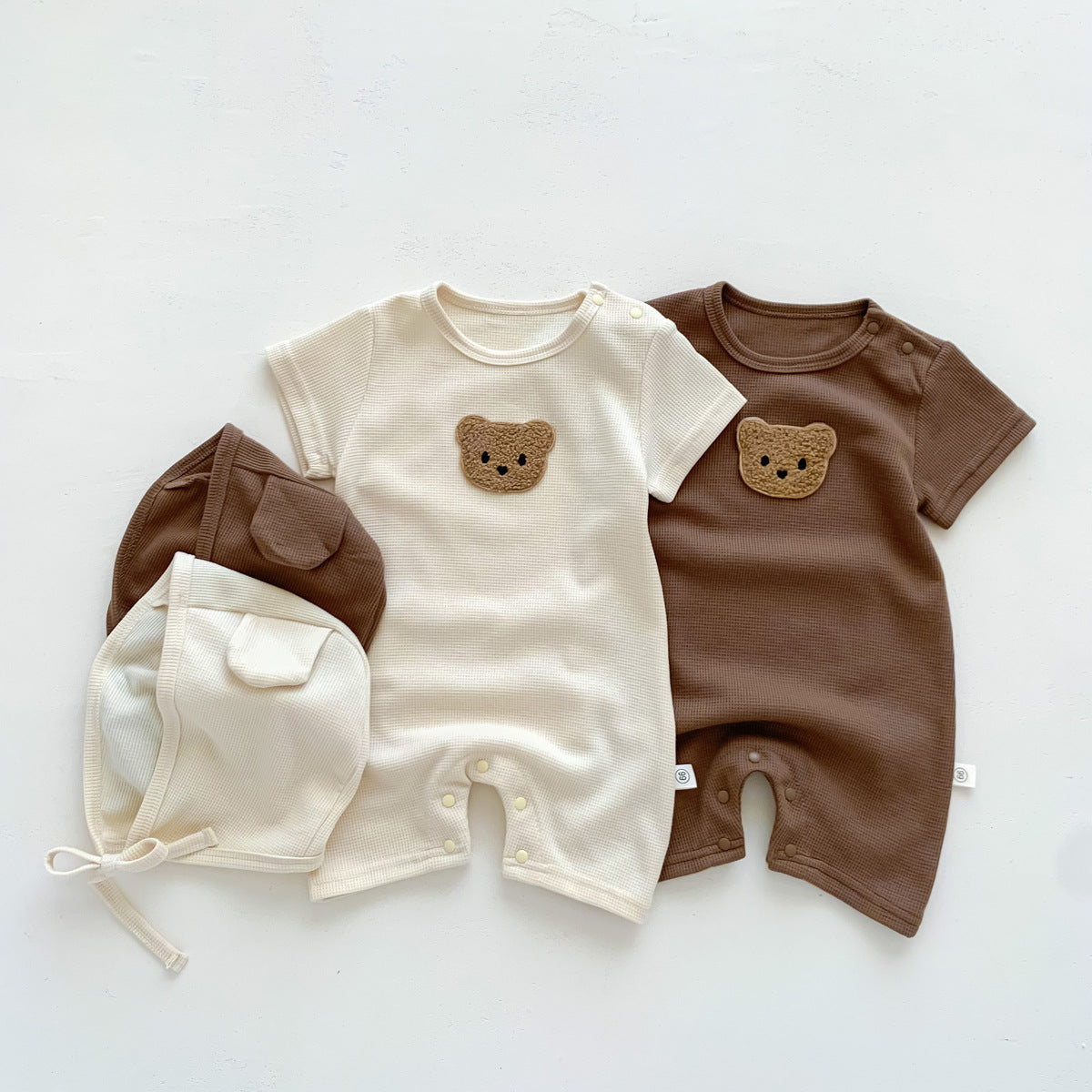Infant Short-Sleeve Romper with Bear Print