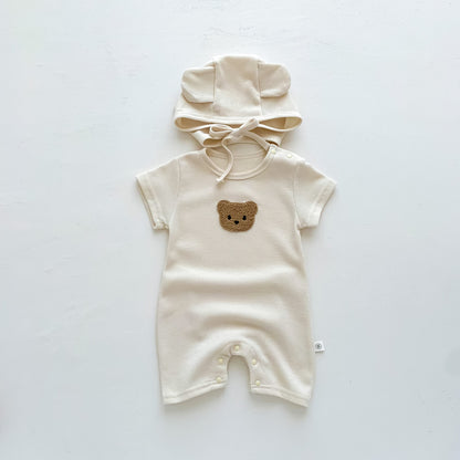 Infant Short-Sleeve Romper with Bear Print