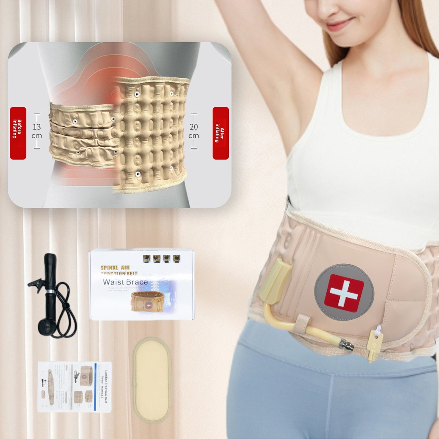 Inflatable Lumbar Support Belt with Pump for Waist Relief