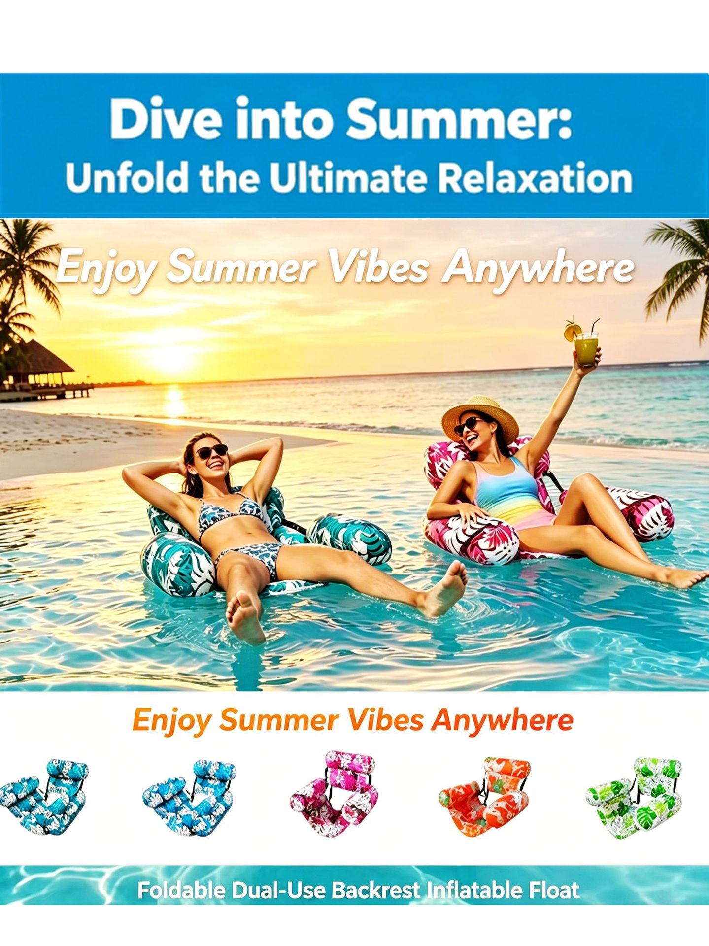 Inflatable Water Float Lounge Chair with Backrest