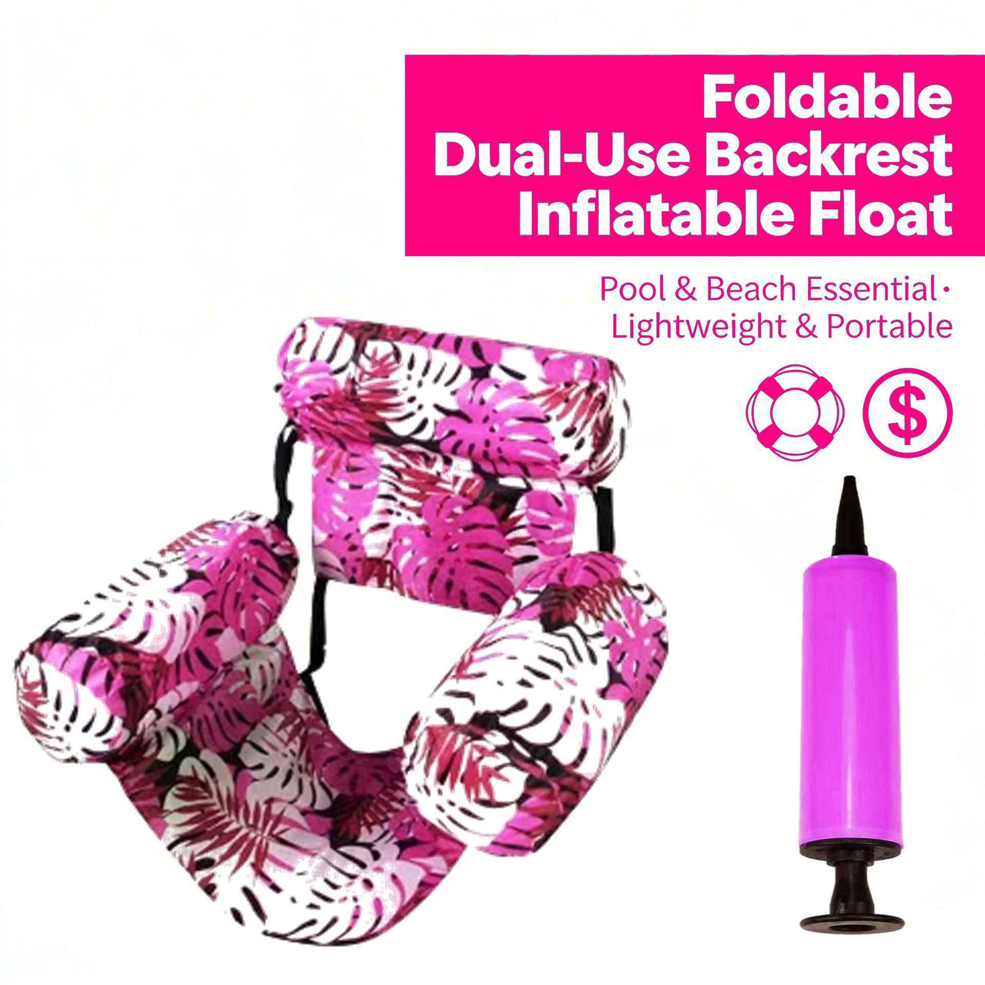 Inflatable Water Float Lounge Chair with Backrest