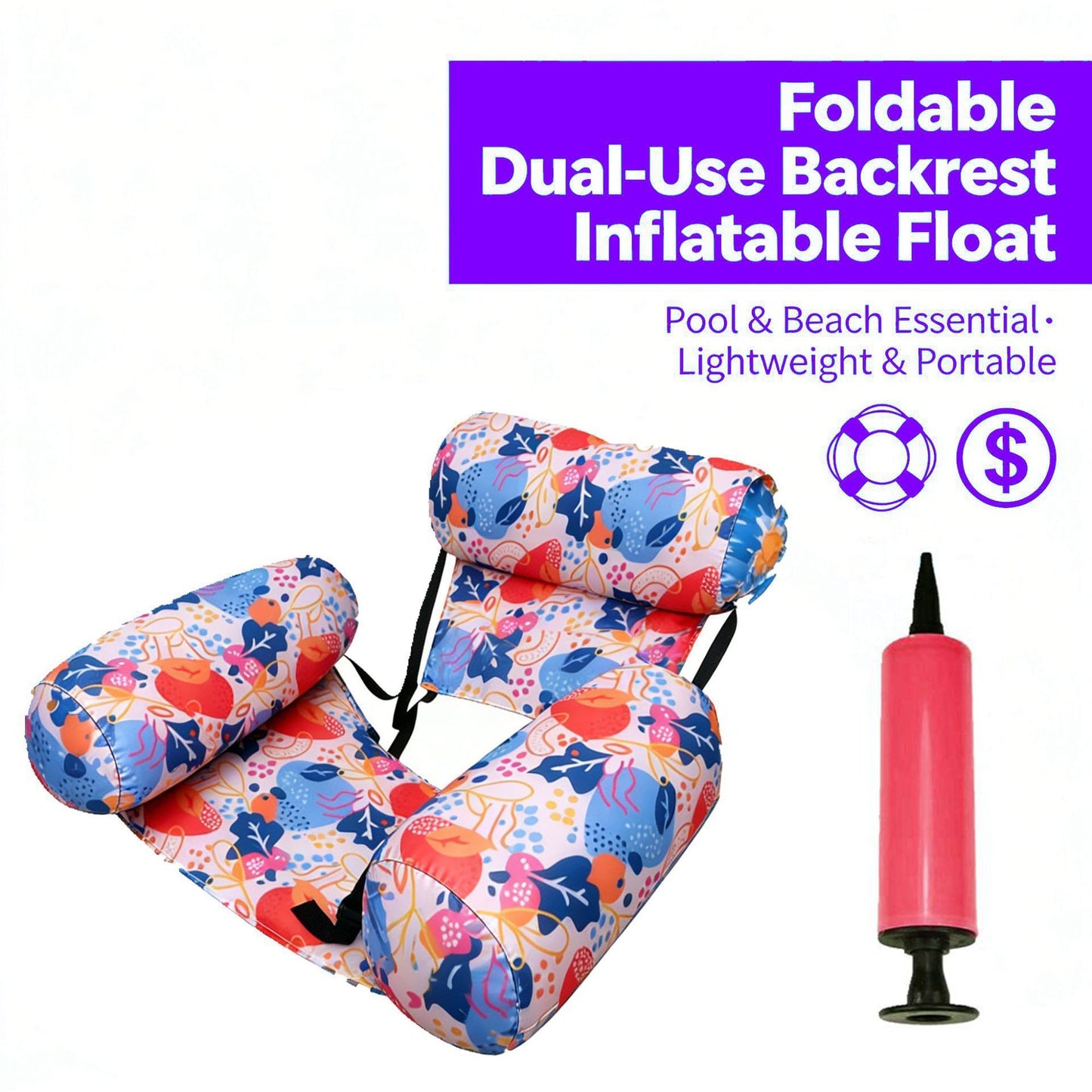 Inflatable Water Float Lounge Chair with Backrest