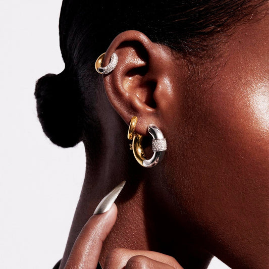 Inlaid with Zircon, Gold and Silver Two-Tone Ear Clips
