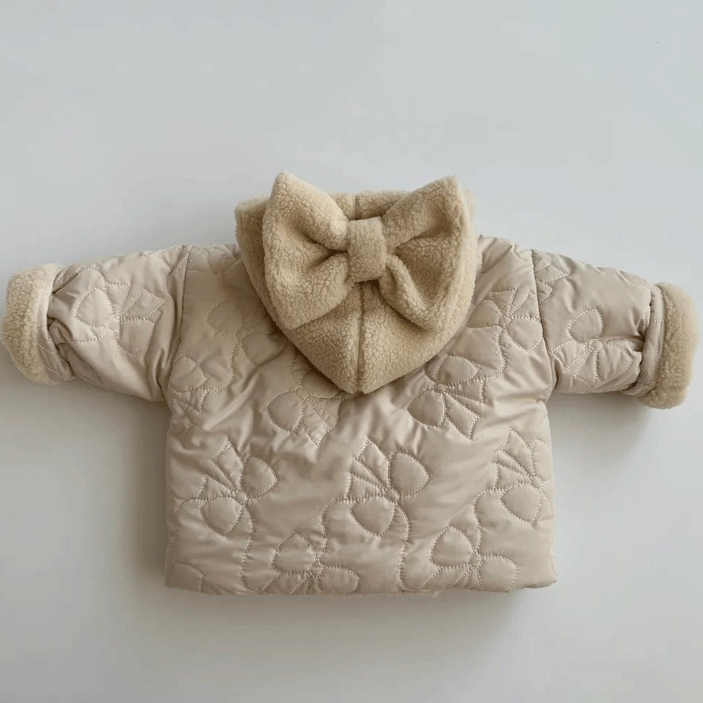 Ins Korean Style Autumn and Winter New Baby Girl's Thickened Hooded Cotton-padded Jacket Girl's Lamb Fleece Floral Cotton-padded Jacket