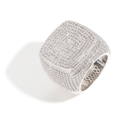Ins Men Full Diamond Square Ring Exaggerated Micro Inlaid 5A Zircon Hip Hop Ring