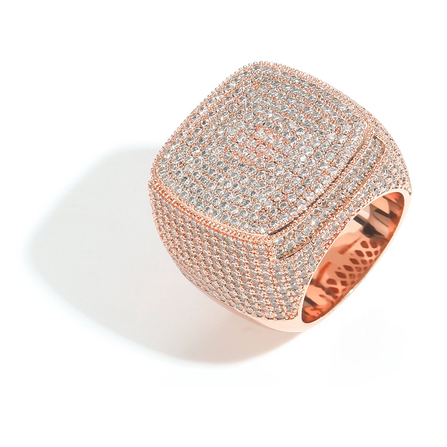 Ins Men Full Diamond Square Ring Exaggerated Micro Inlaid 5A Zircon Hip Hop Ring