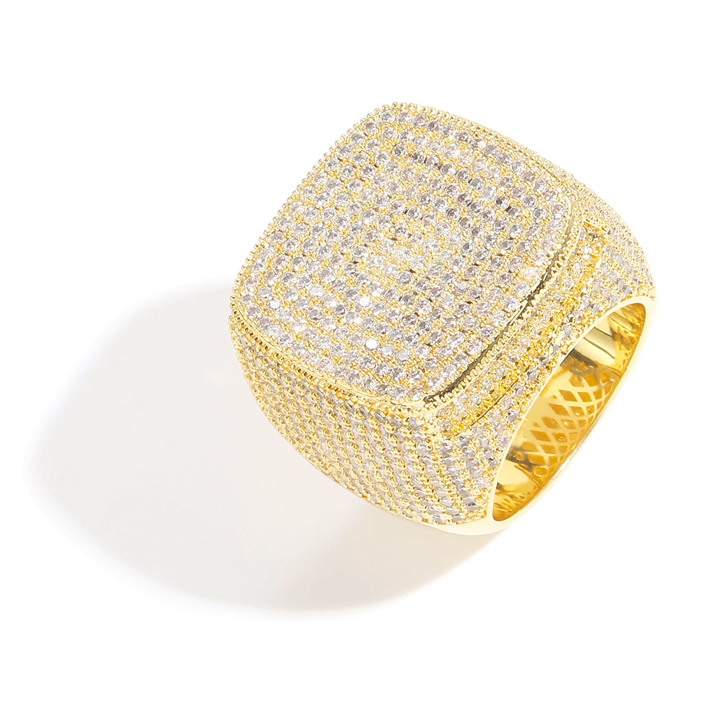 Ins Men Full Diamond Square Ring Exaggerated Micro Inlaid 5A Zircon Hip Hop Ring