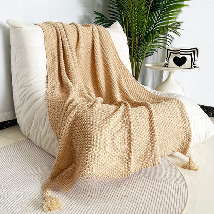 Ins Nordic-style knitted fringed woolen casual sofa blanket