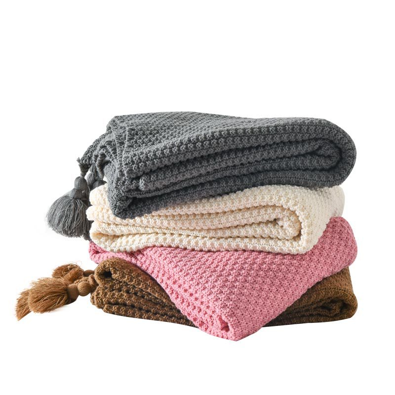 Ins Nordic-style knitted fringed woolen casual sofa blanket