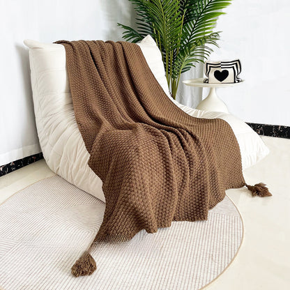 Ins Nordic-style knitted fringed woolen casual sofa blanket