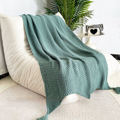 Ins Nordic-style knitted fringed woolen casual sofa blanket