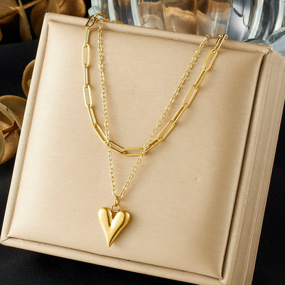 Ins Style Light Luxury Stainless Steel Heart Pendant Necklace for Women
