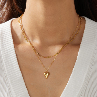 Ins Style Light Luxury Stainless Steel Heart Pendant Necklace for Women