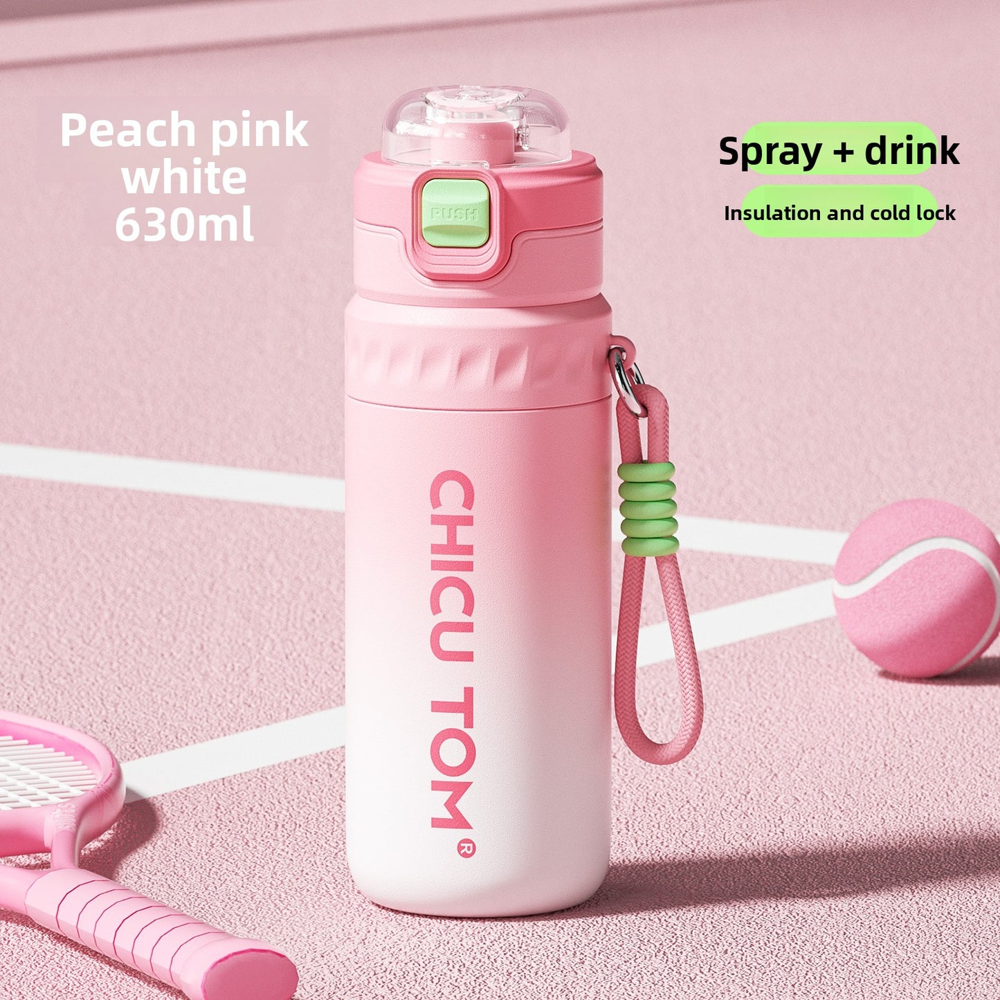 Insulated Spray Water Bottle 630ml for Children Students Sports Straw Cup