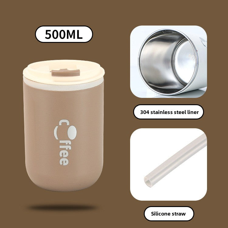 Insulated Stainless Steel Coffee Mug with Straw