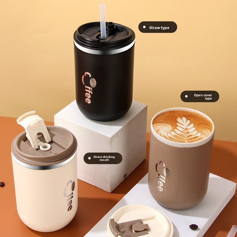 Insulated Stainless Steel Coffee Mug with Straw
