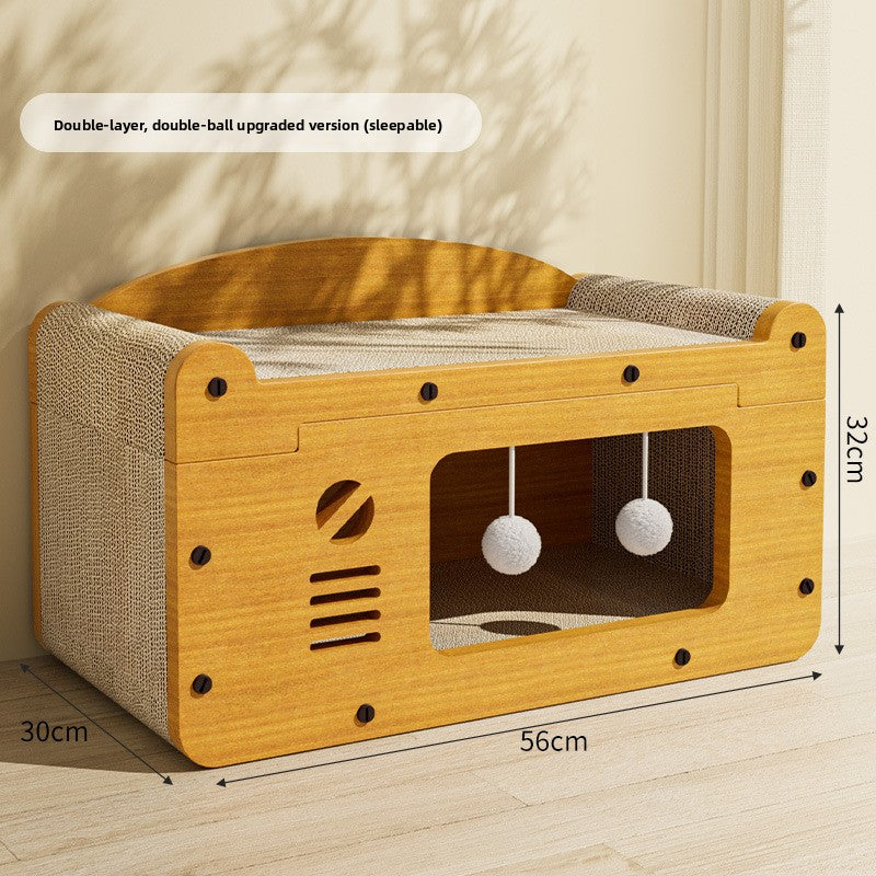 Integrated Cat Scratching Board and Bed
