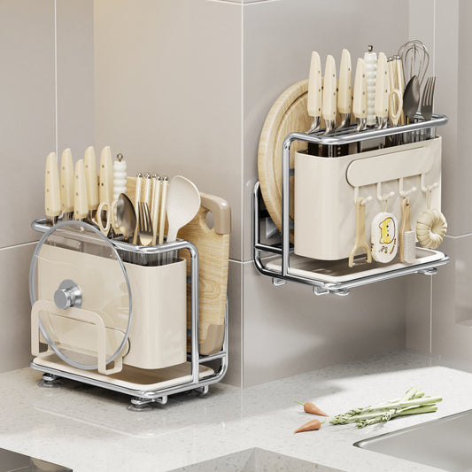 Integrated knife holder and chopping board rack
