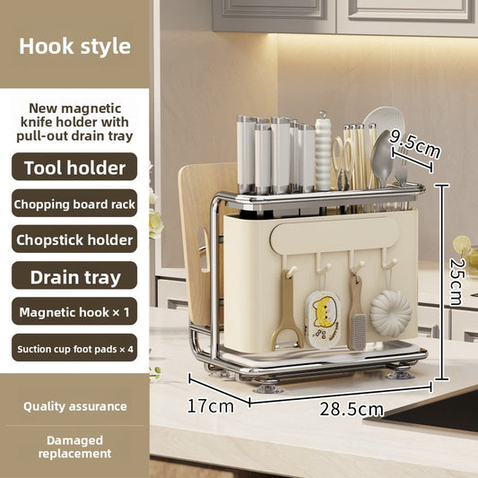 Integrated knife holder and chopping board rack