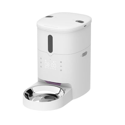 Intelligent automatic pet feeder with timer and button control.