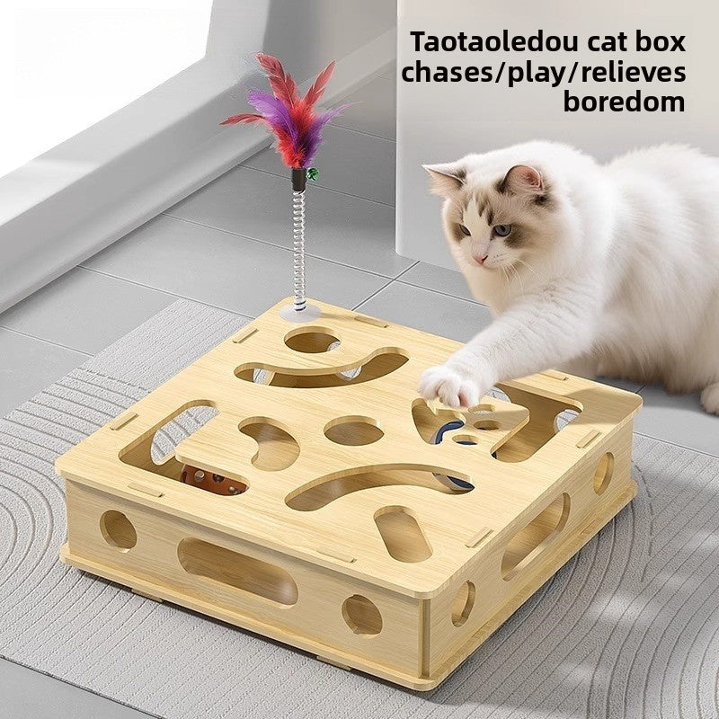 Interactive Cat Puzzle Maze Toy with Balls and Teaser Stick