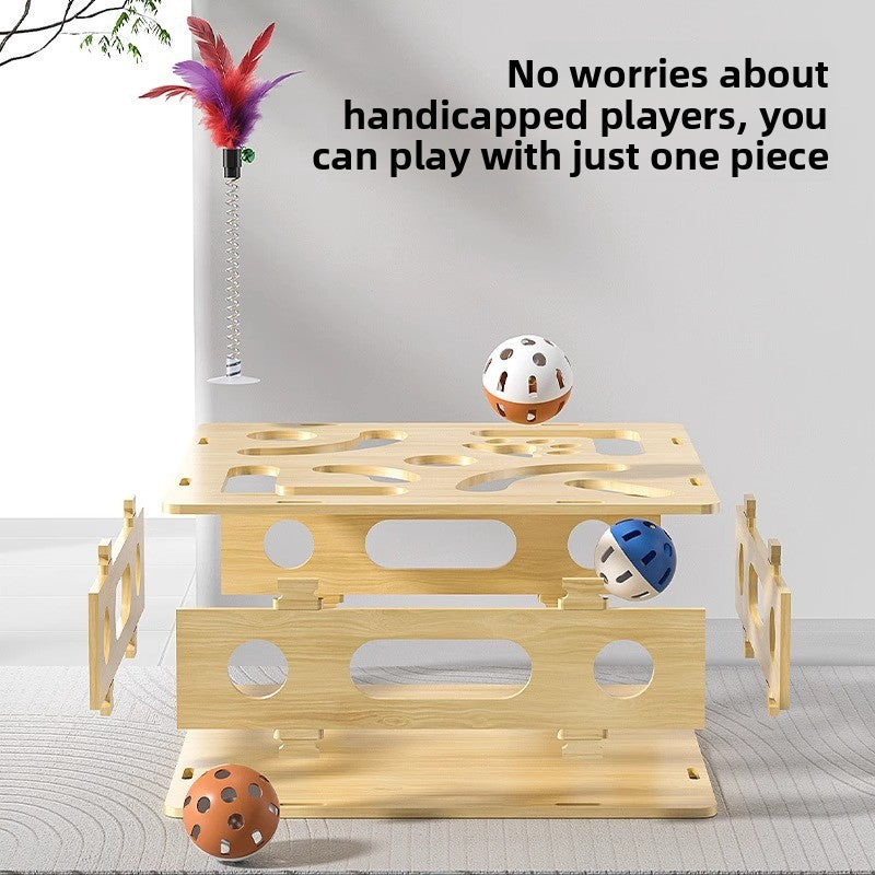 Interactive Cat Puzzle Maze Toy with Balls and Teaser Stick