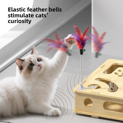 Interactive Cat Puzzle Maze Toy with Balls and Teaser Stick