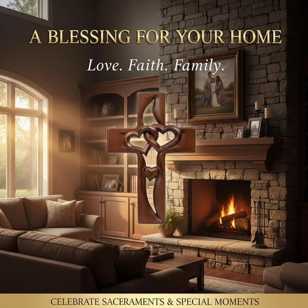 Intertwined Hearts Wooden Cross Decor
